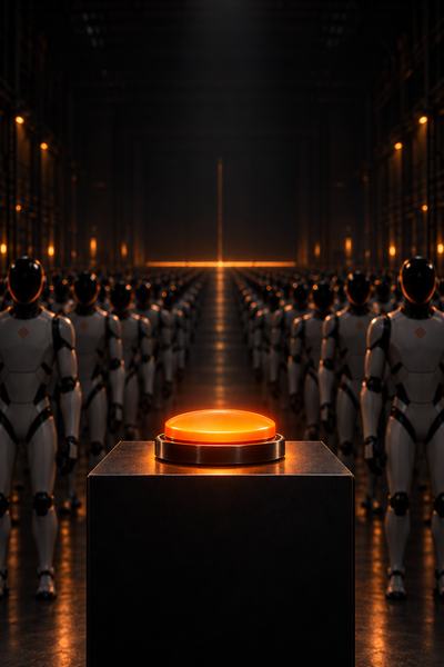 Botão laranja no pedestal